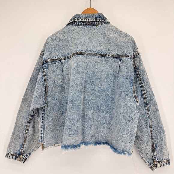Happy Nature Womens Acid Wash Boxy Cropped Denim Jacket Oversized M 90s Grunge - Picture 5 of 14